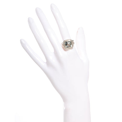 David Yurman Sterling Silver Diamond Prasiolite 11mm Albion Ring 61 9.5 2 of 5