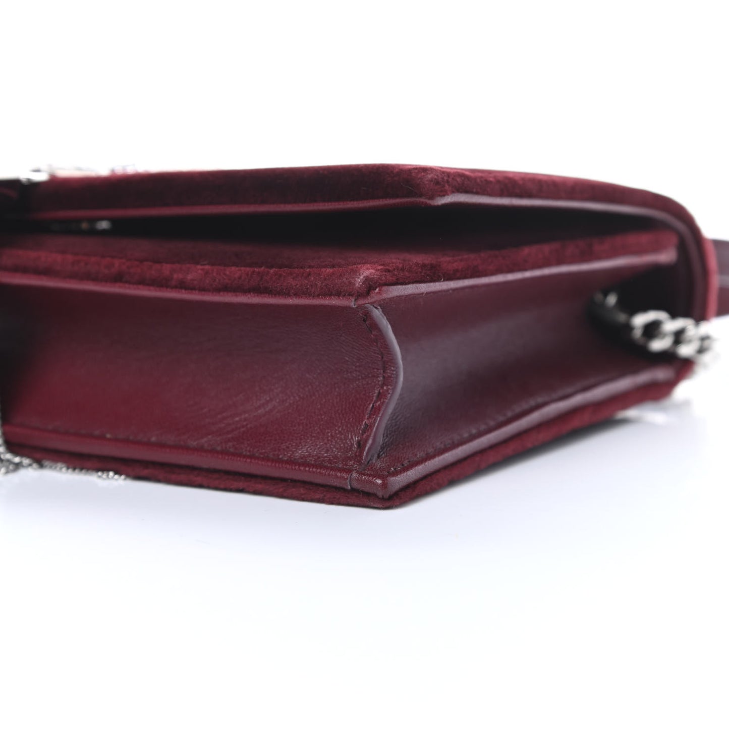 Velvet Crystal Monogram Kate Tassel Shoulder Bag Burgundy