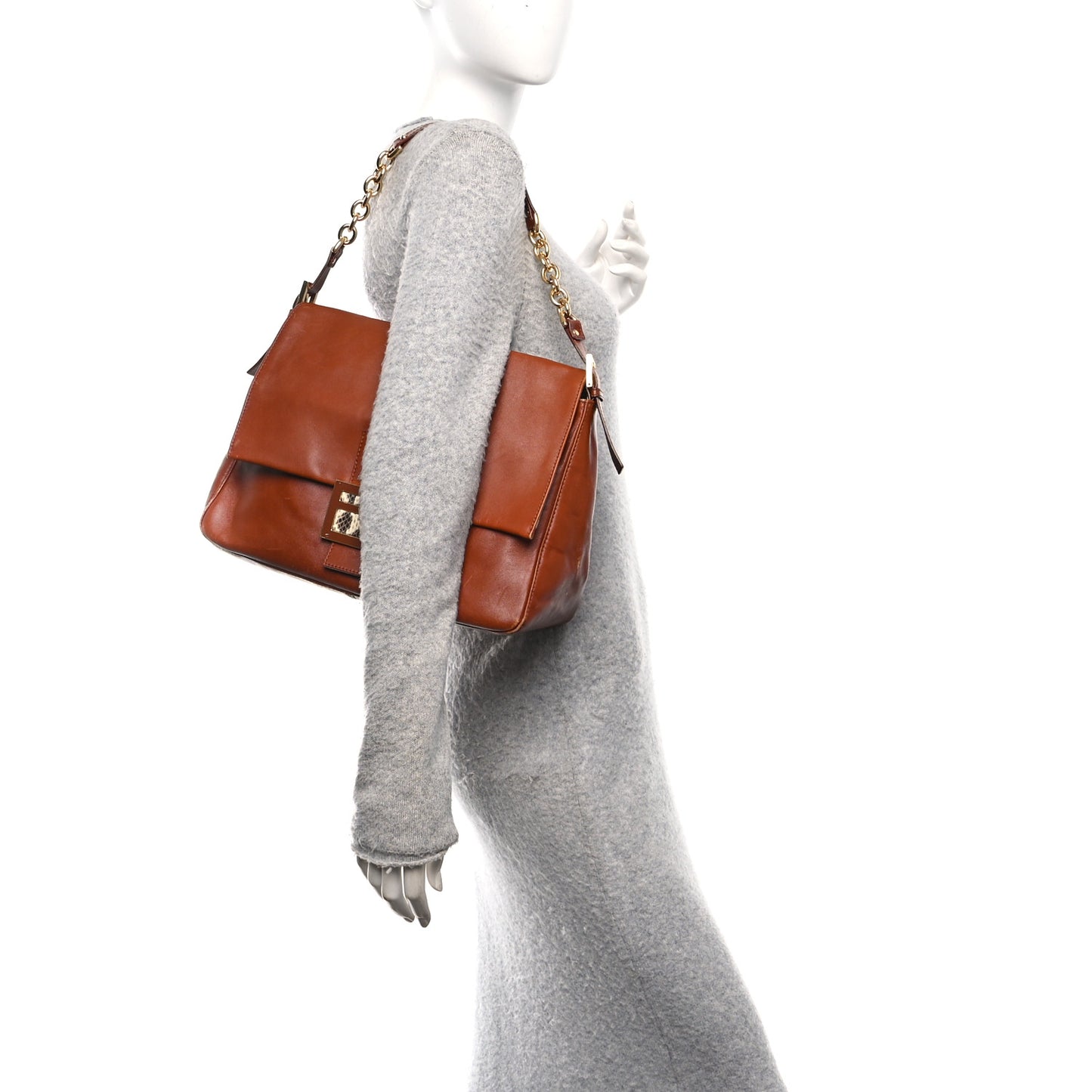 Vitello Savana Snakeskin Big Mama Baguette Brown