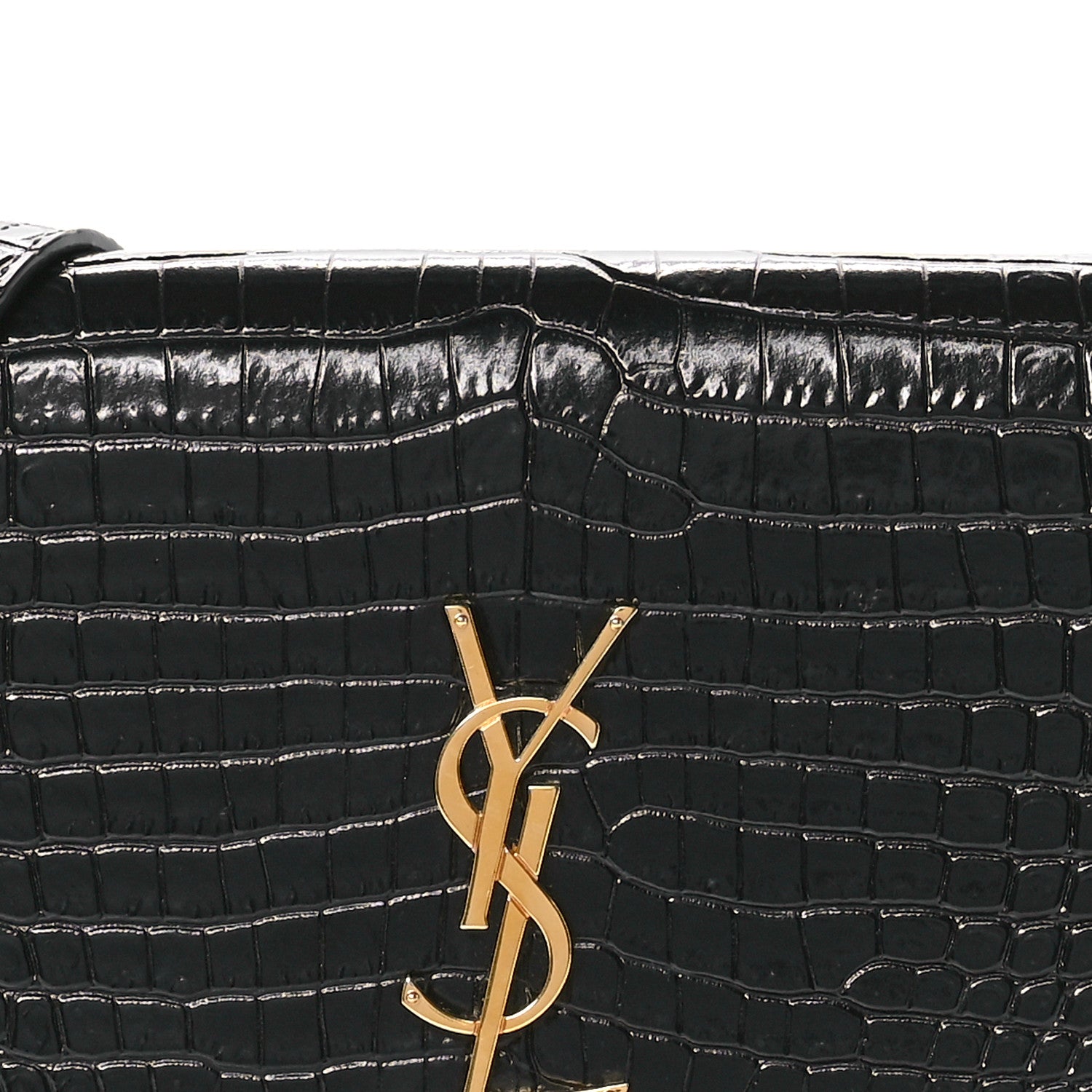 Saint Laurent Calfskin Crocodile Embossed Small Classic Monogram Kate Tassel Satchel Black 8 of 10