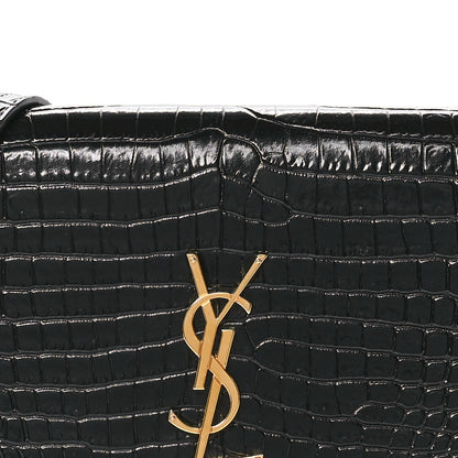 Saint Laurent Calfskin Crocodile Embossed Small Classic Monogram Kate Tassel Satchel Black 8 of 10