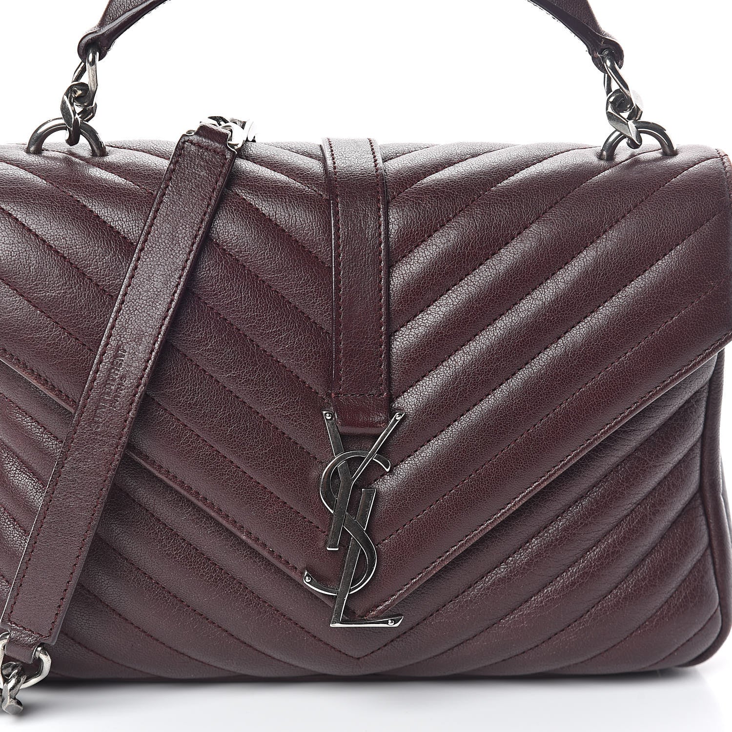 Saint Laurent Sheepskin Matelasse Chevron Monogram Medium College Bag Amaranto 7 of 8