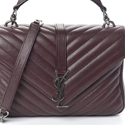 Saint Laurent Sheepskin Matelasse Chevron Monogram Medium College Bag Amaranto 7 of 8