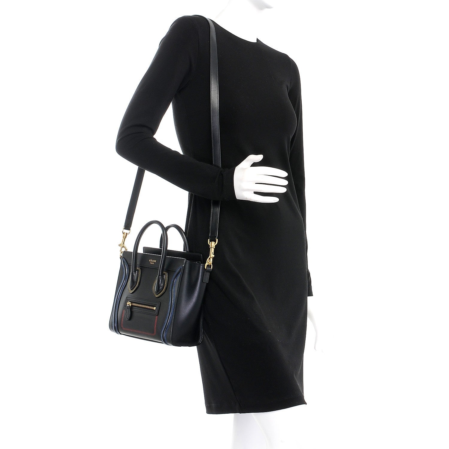 Celine Smooth Calfskin Multicolor Double Stitching Nano Luggage Black 2 of 7