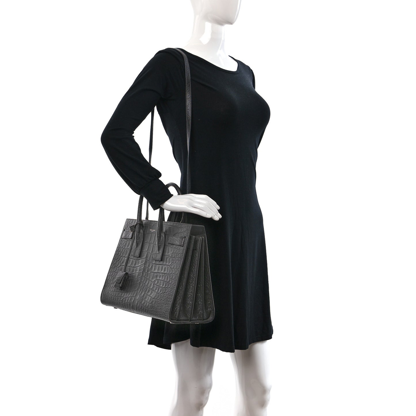 Calfskin Crocodile Embossed Small Sac de Jour Fog