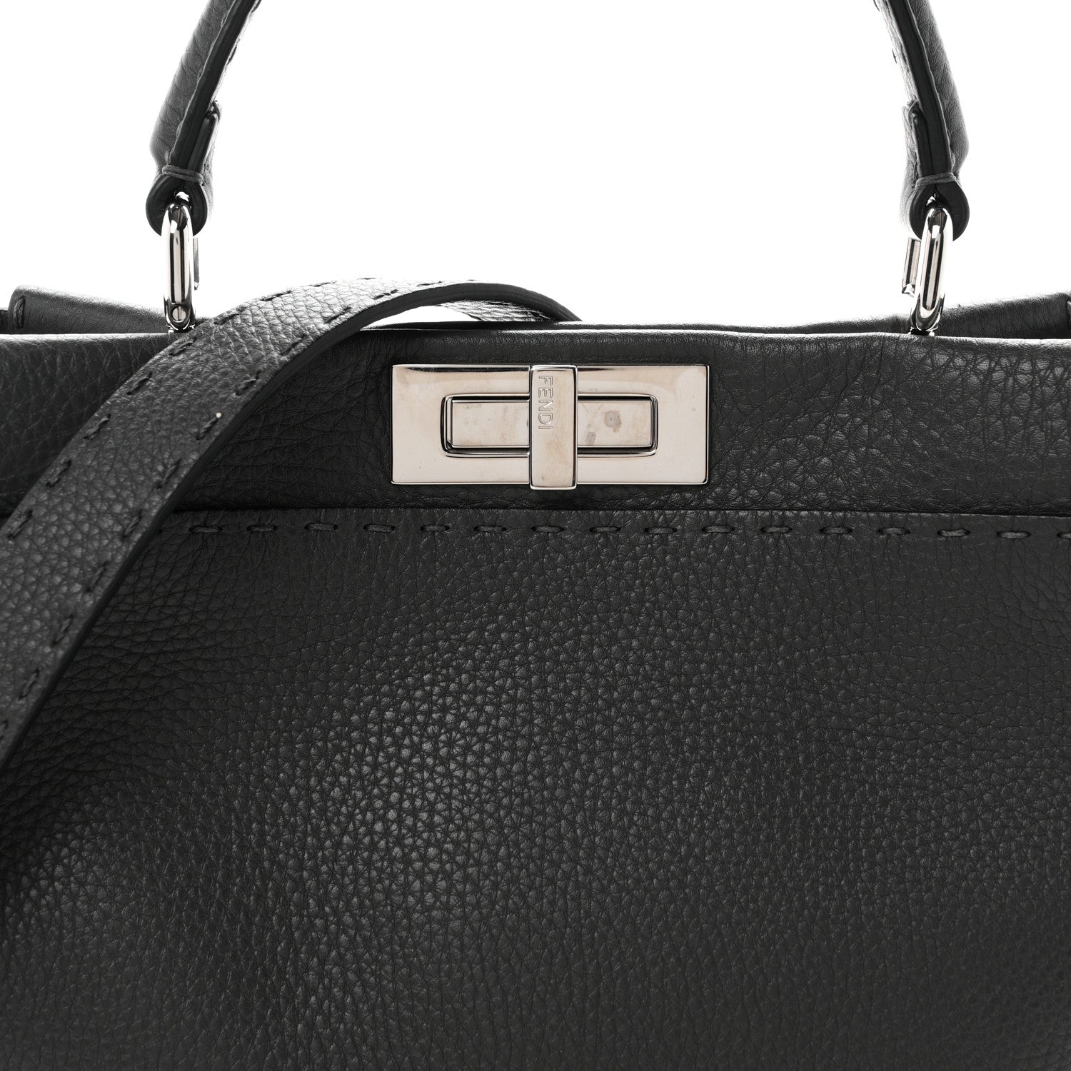 Fendi Cuoio Romano Selleria Bi-Color Medium Peekaboo Iconic Satchel Asfalto Latte 8 of 10