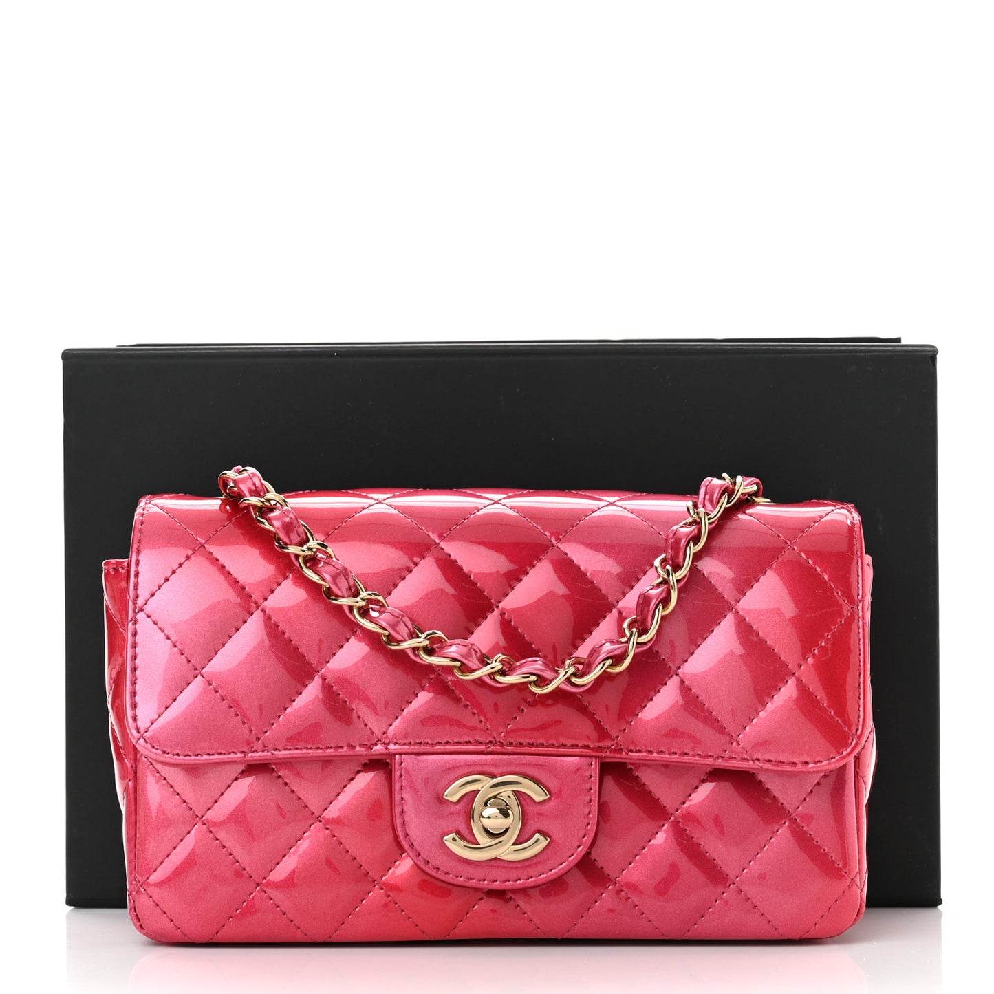 Shaded Patent Calfskin Quilted Mini Rectangular Flap Pink Dark Pink