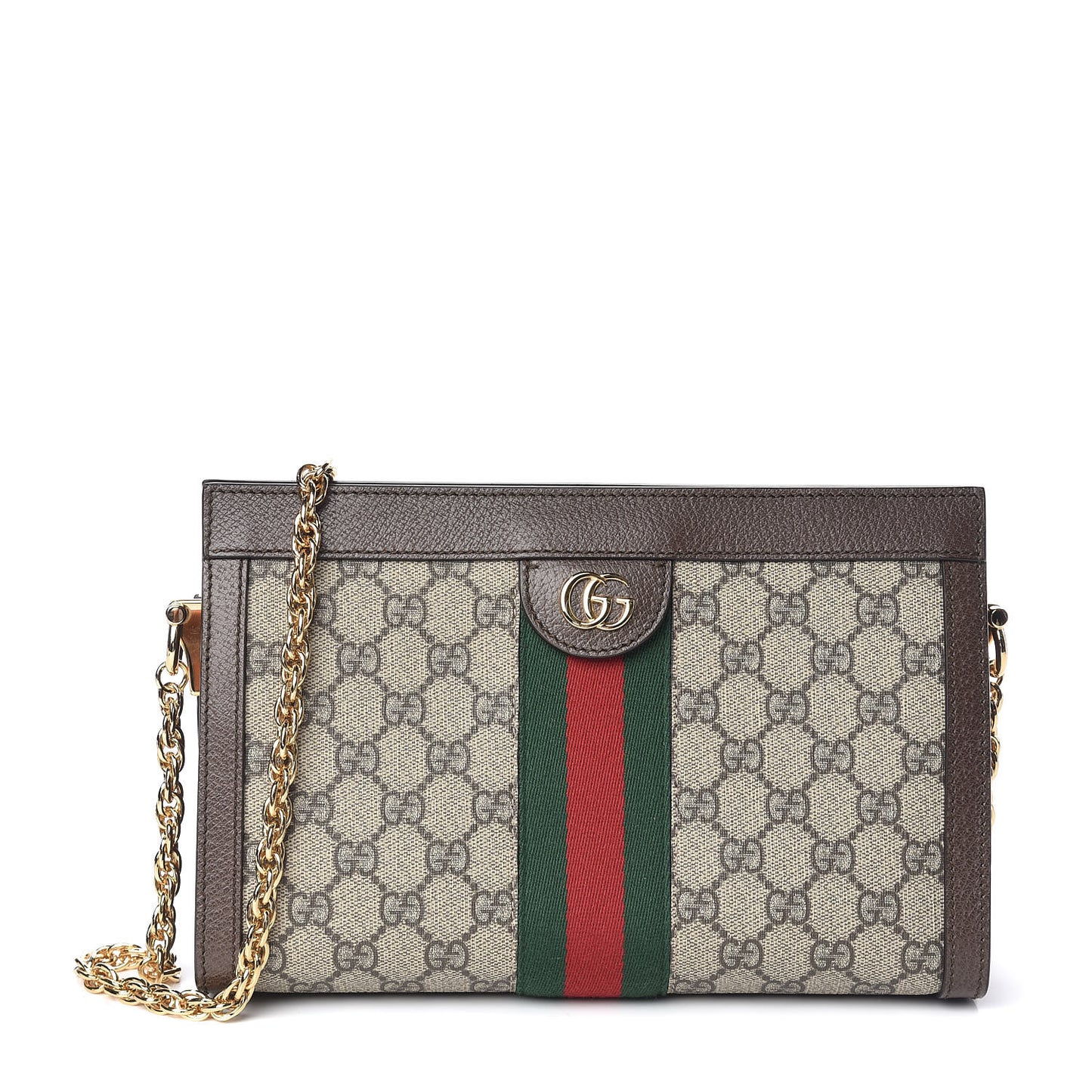 GG Supreme Monogram Web Small Ophidia Chain Shoulder Bag Brown