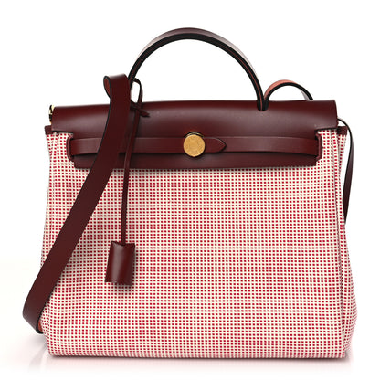 Hermes Criss Viking Vache Hunter Herbag Zip Retourne 31 PM Ecru Framboise Rouge 1 of 11
