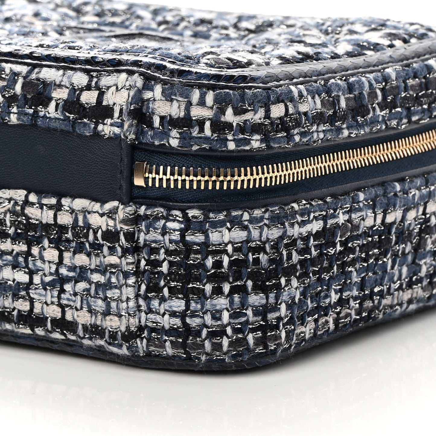 Tweed Snakeskin Quilted Medium CC Filigree Vanity Case Dark Navy