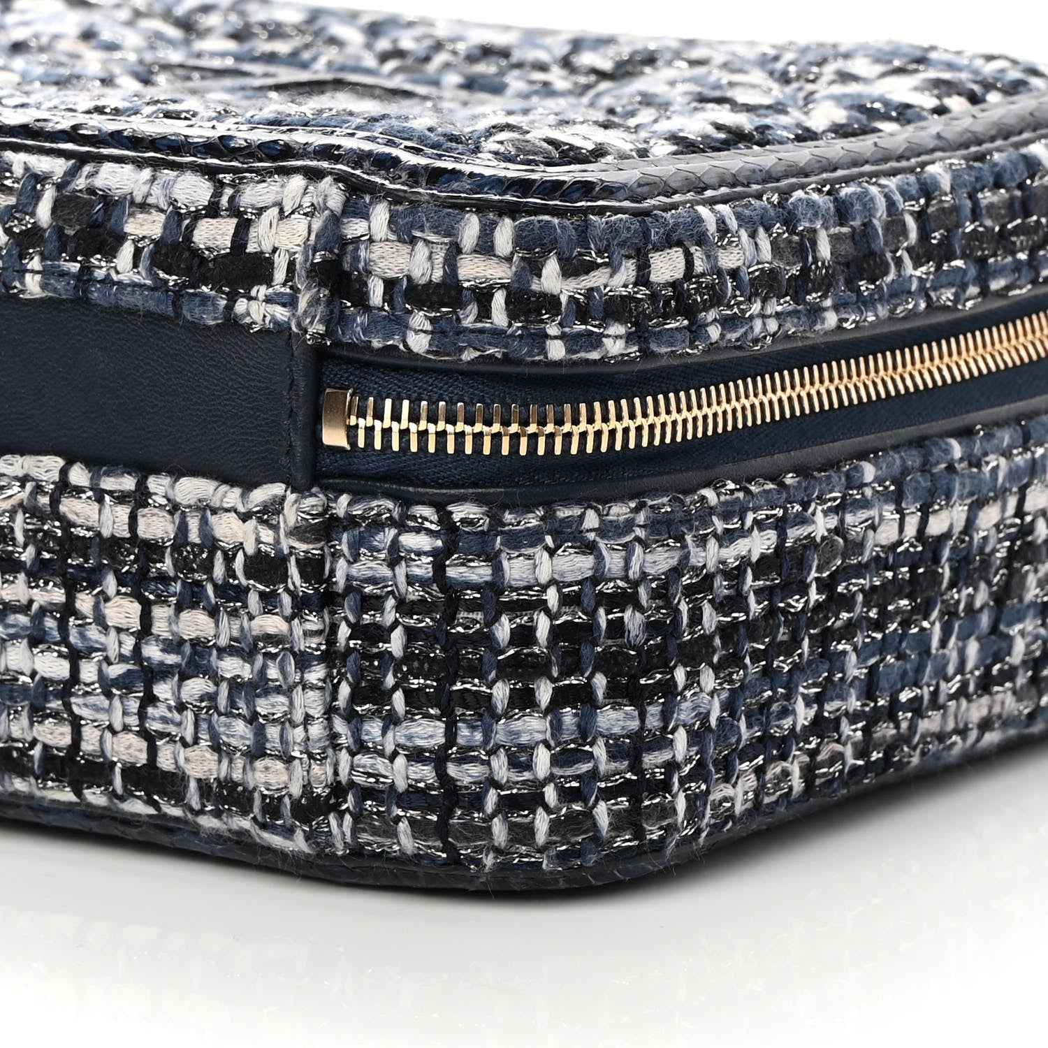 Chanel Tweed Snakeskin Quilted Medium CC Filigree Vanity Case Dark Navy 10 of 11