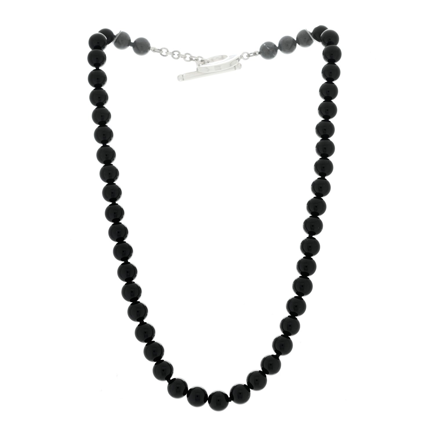 Tiffany Sterling Silver Black Onyx Bead Toggle Necklace 3 of 6