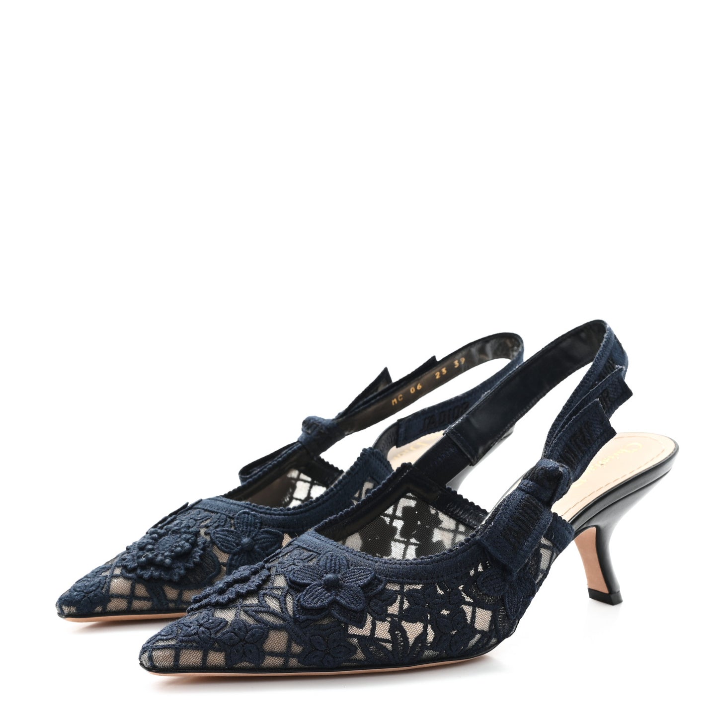 Lace Ribbon Rose Embroidered J'Adior Slingback 65mm Pumps 39 Navy