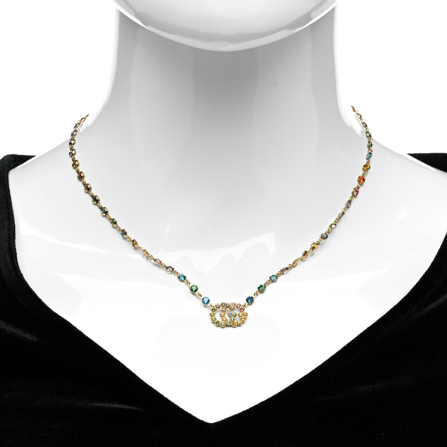 18K Yellow Gold Multistone Running GG Pendant Necklace