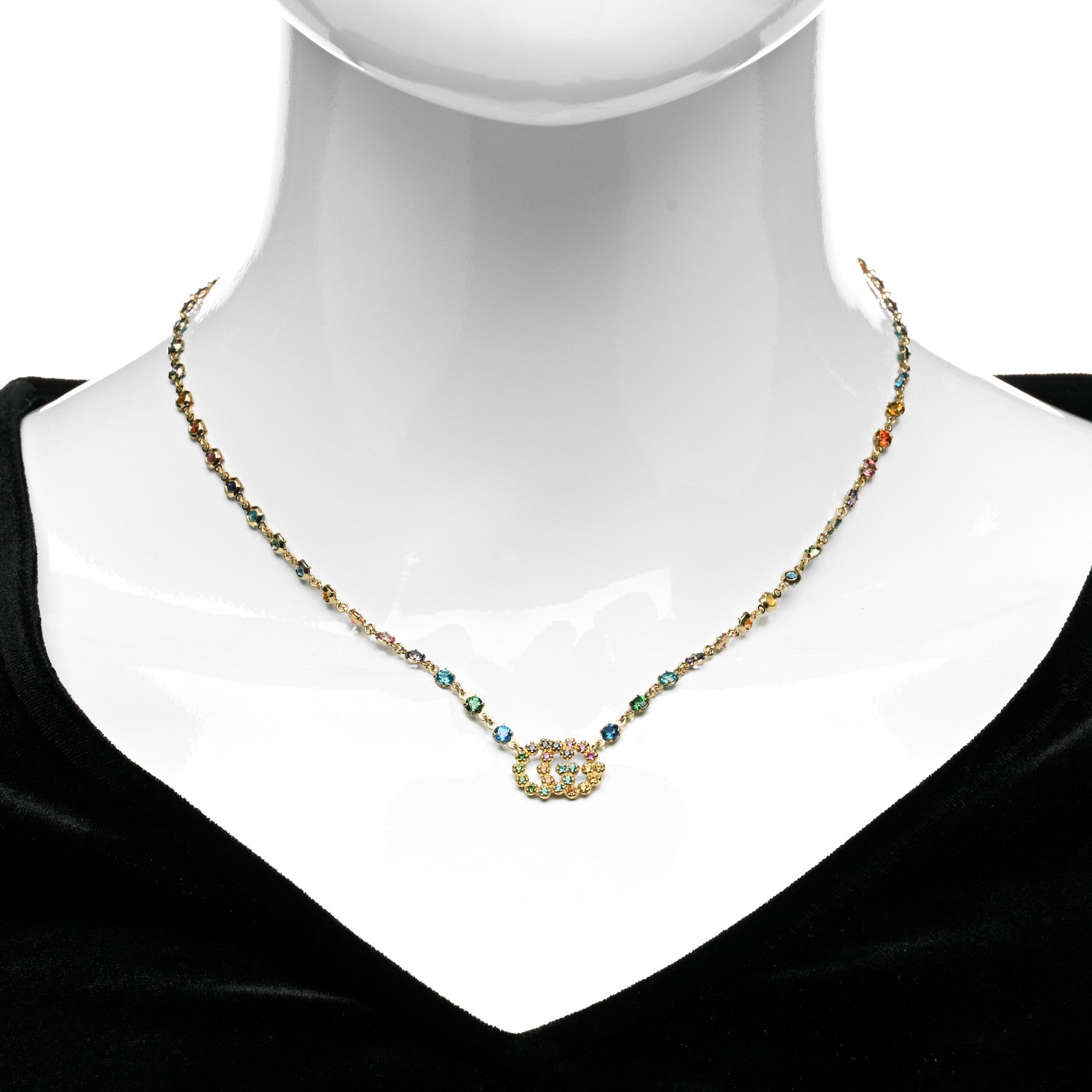 Gucci 18K Yellow Gold Multistone Running GG Pendant Necklace 2 of 5