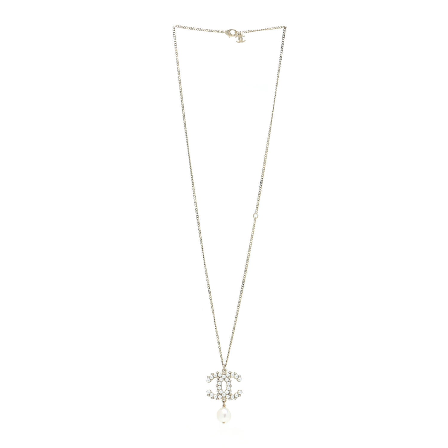 Chanel Crystal Pearl CC Drop Necklace Gold 3 of 6