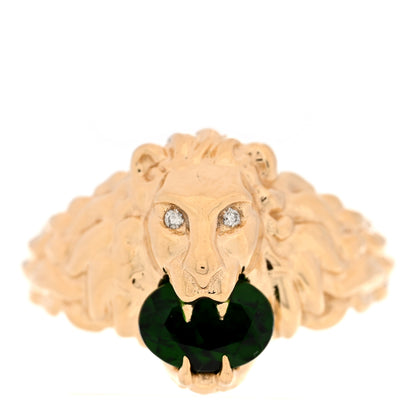 Gucci 18K Yellow Gold Diamond Chrome Diopside Lion Head Ring 52 6 1 of 4