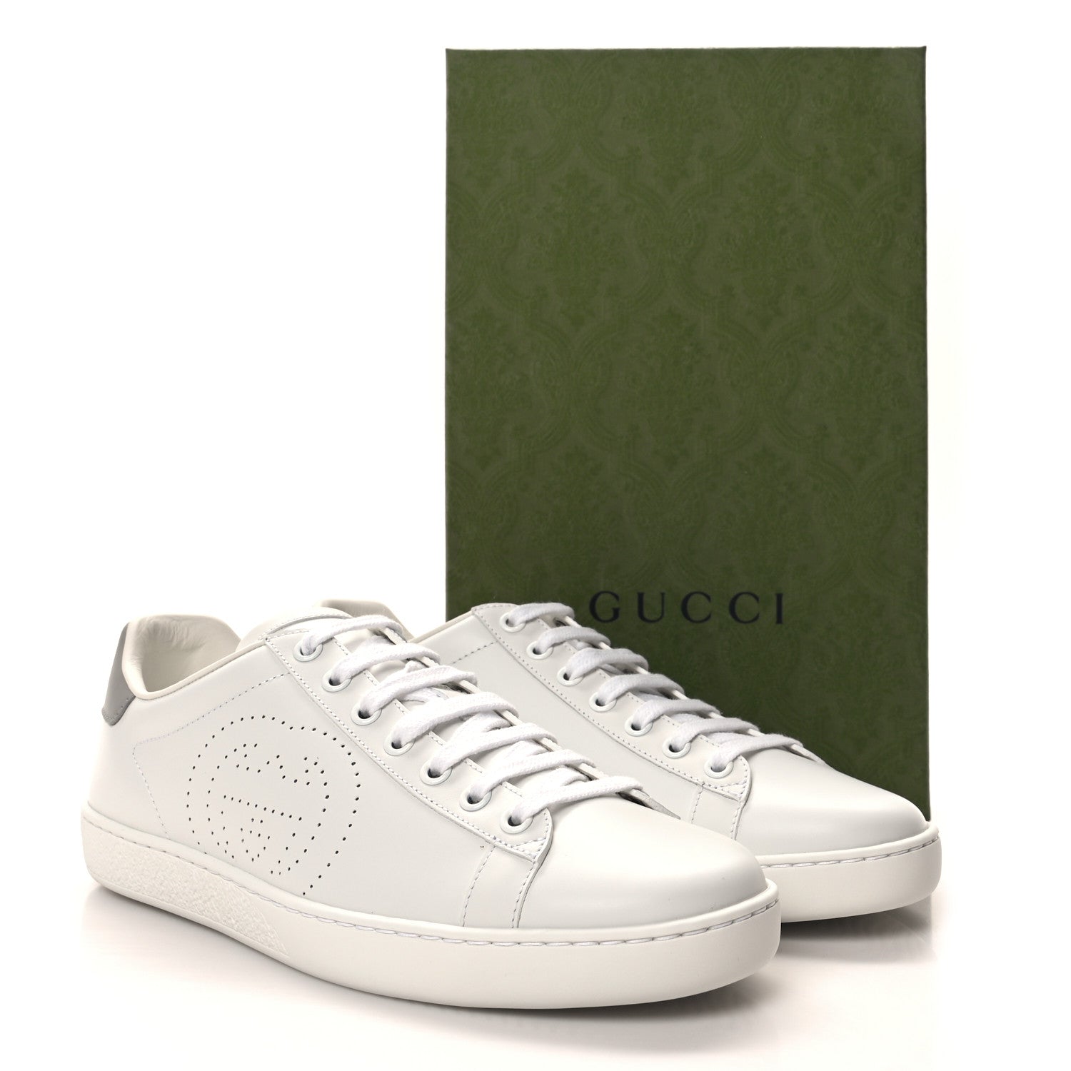 Gucci Calfskin Interlocking G Perforated Womens Ace Sneakers 38.5 White Grey Sky 9 of 9