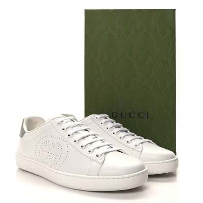 Gucci Calfskin Interlocking G Perforated Womens Ace Sneakers 38.5 White Grey Sky 9 of 9