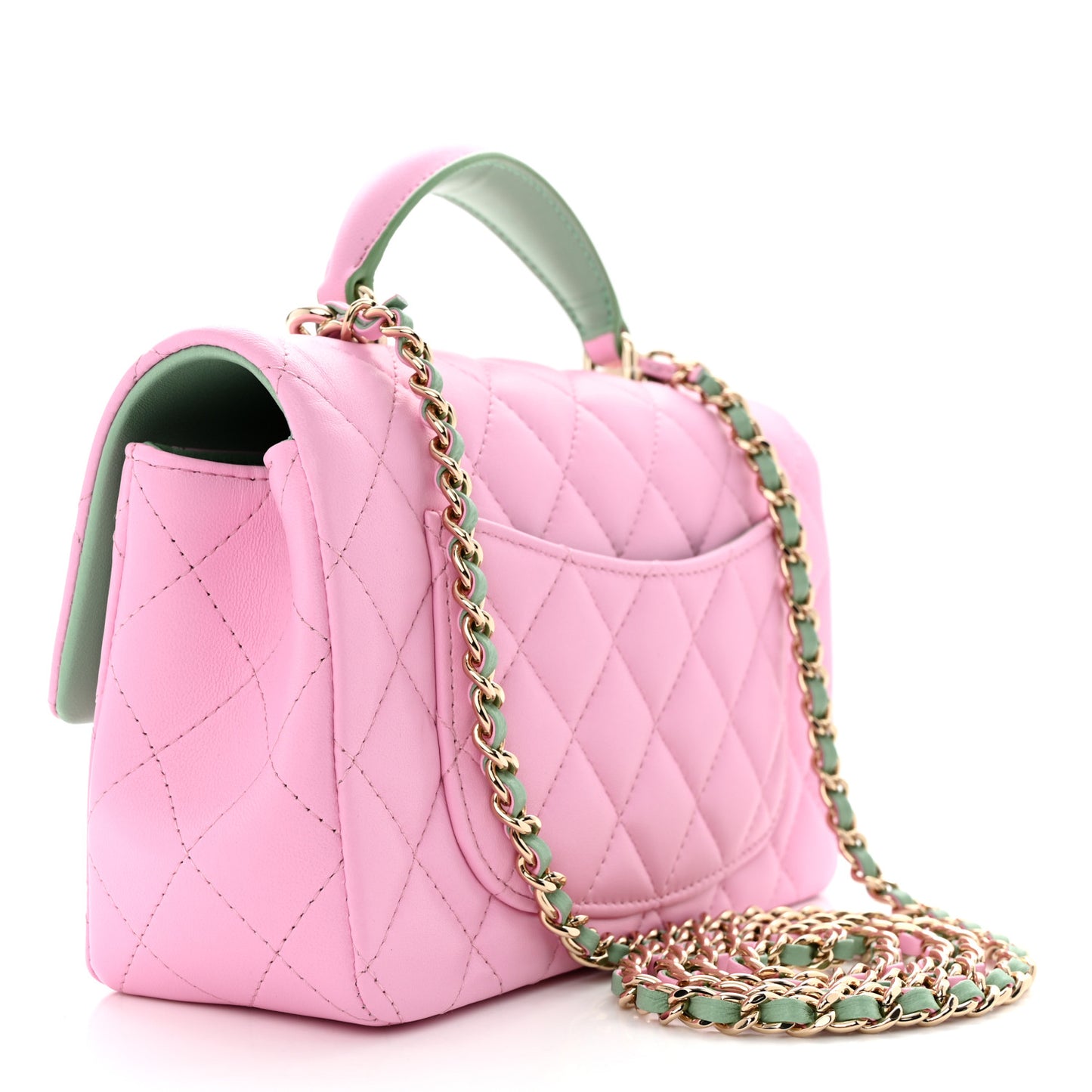 Lambskin Quilted Mini Top Handle Rectangular Flap Lilac Light Green