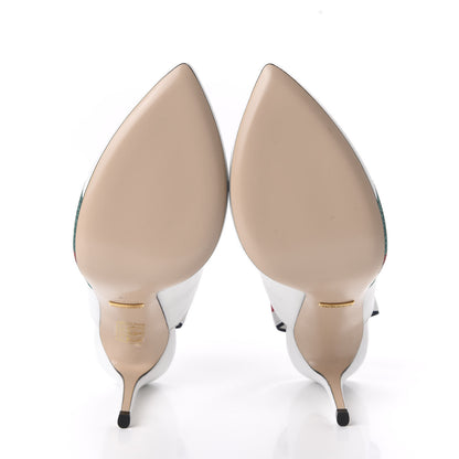 Gucci Calfskin Glitter Web High Heel Slingback Pumps 38 White 5 of 9