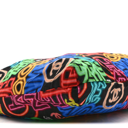 Chanel Caviar Fabric Graffiti Foldable Tote Bag With Chain Black Multicolor 16 of 19