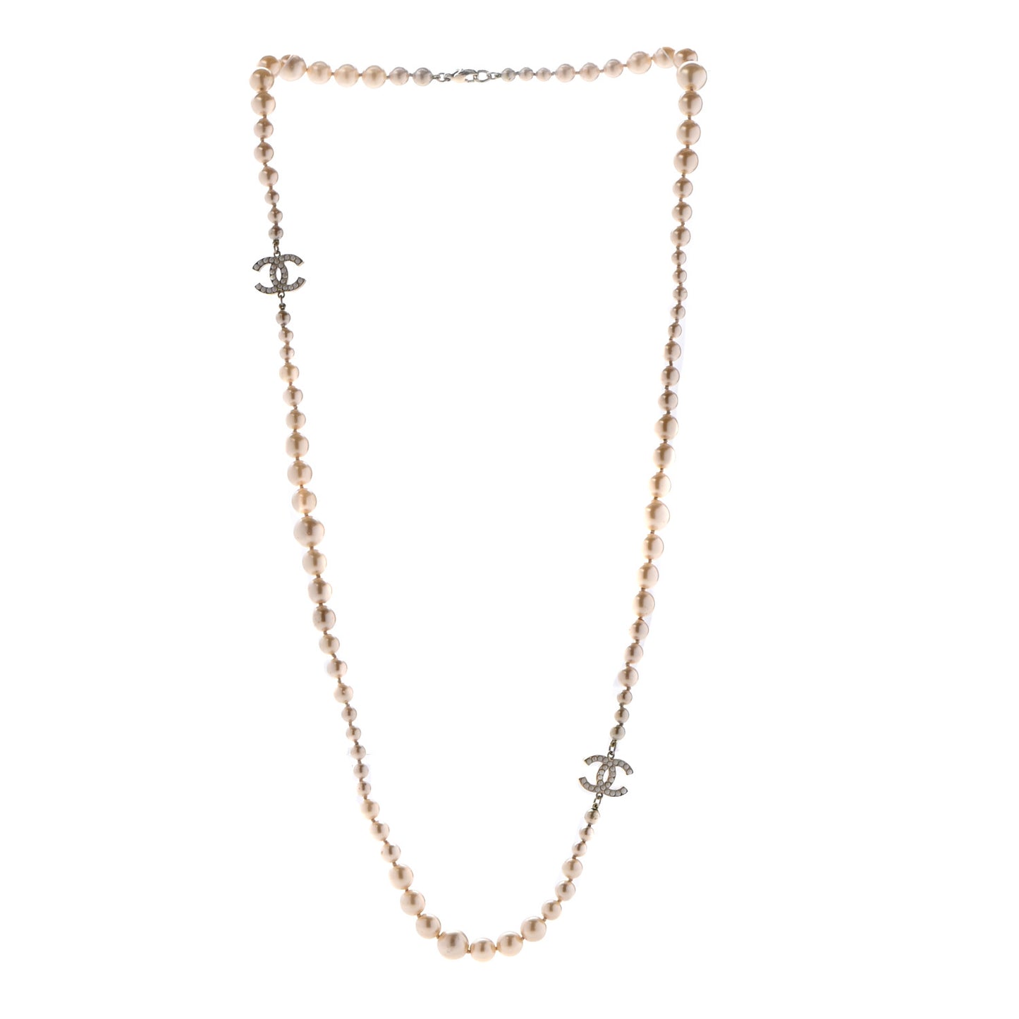 Graduated Pearl CC Long Necklace Gold