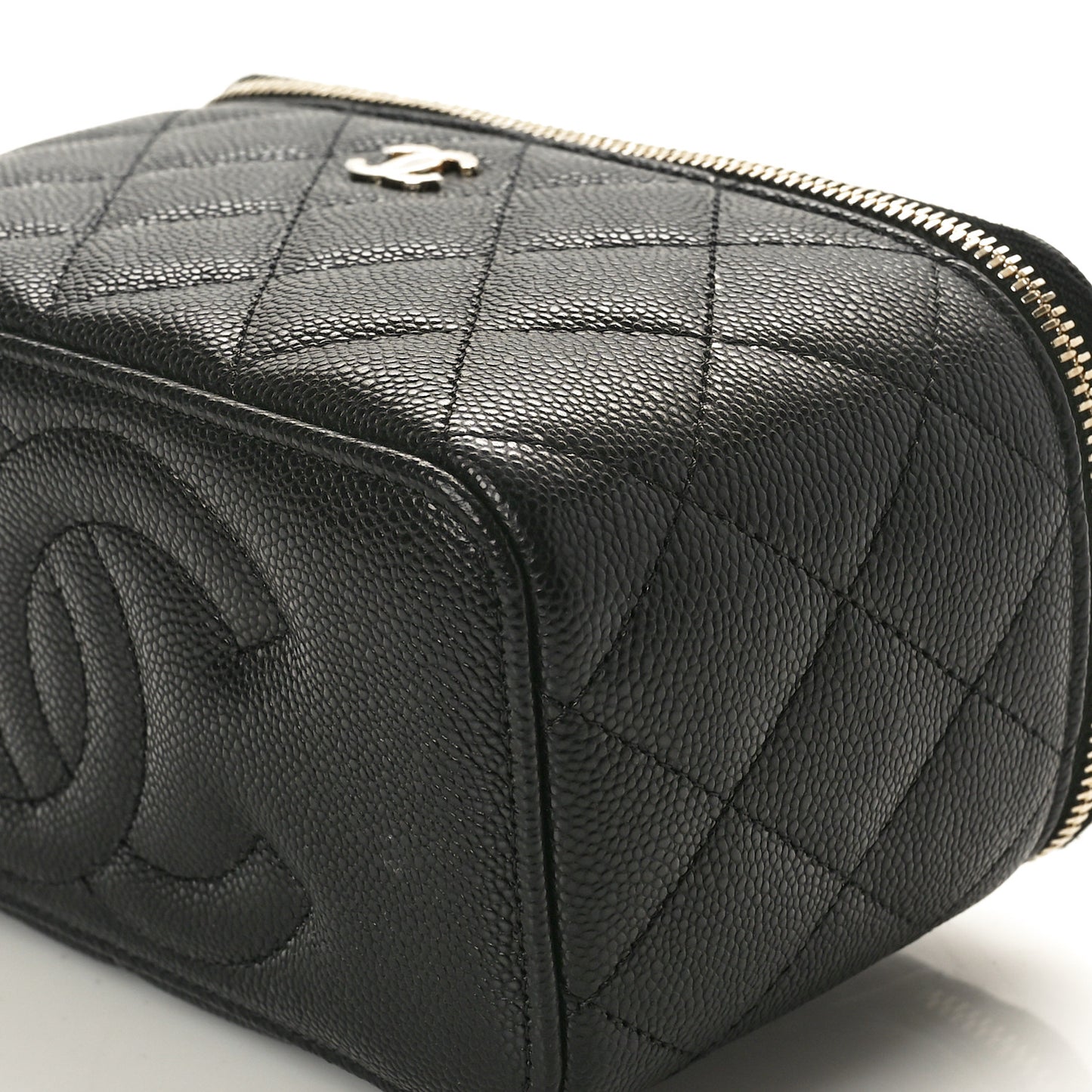 Caviar Quilted Small Vanity Case With Chain Black