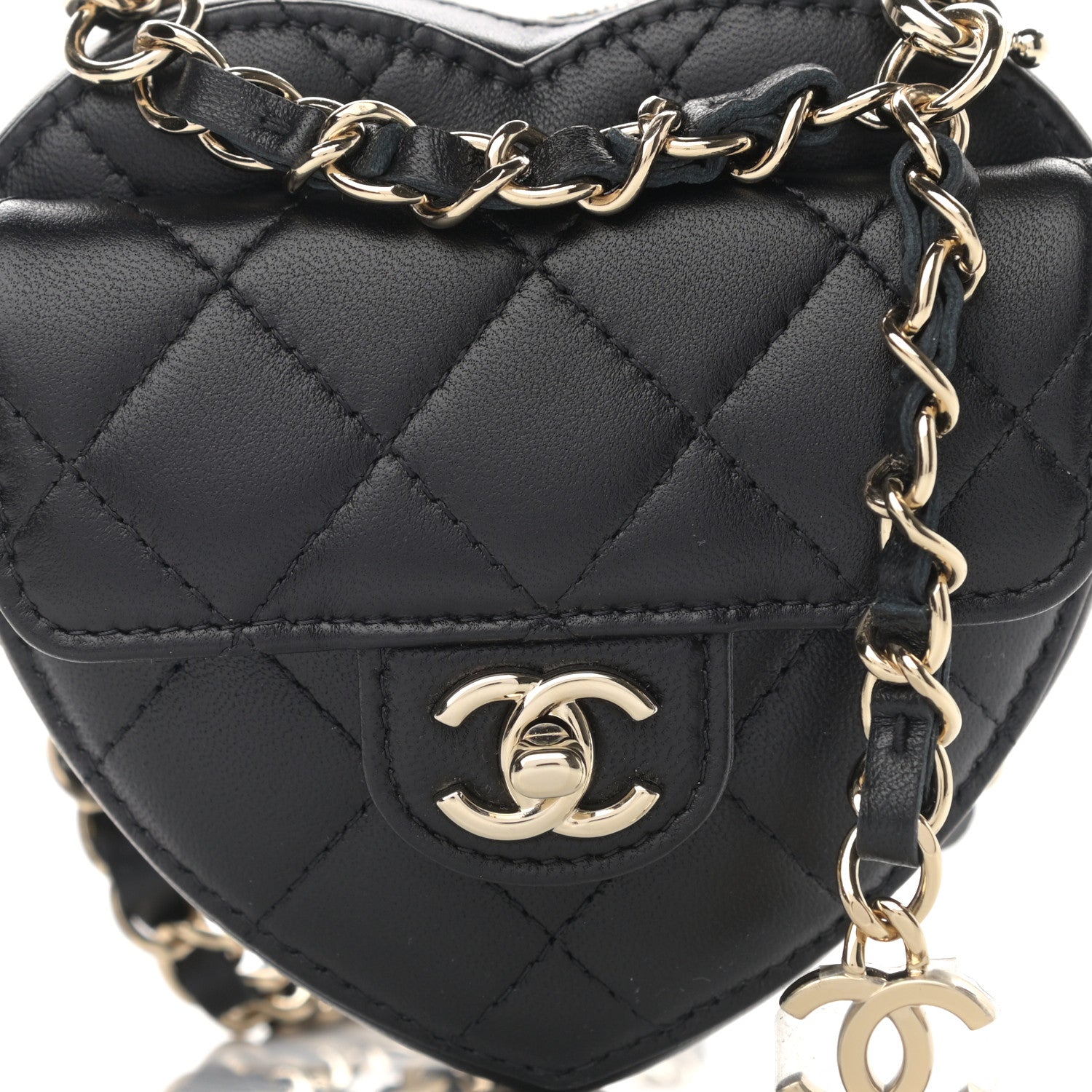Chanel Lambskin Quilted CC In Love Heart Waist Belt Bag With Chain Black 8 of 12