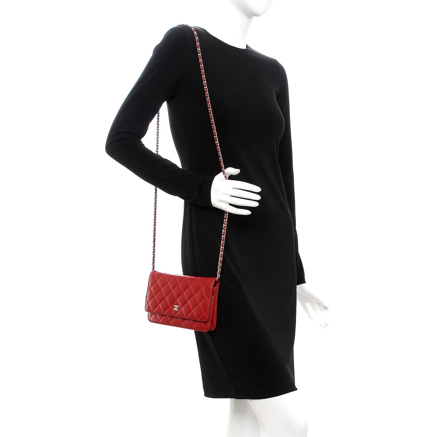 Chanel Lambskin Quilted Wallet On Chain WOC Red 2 of 11