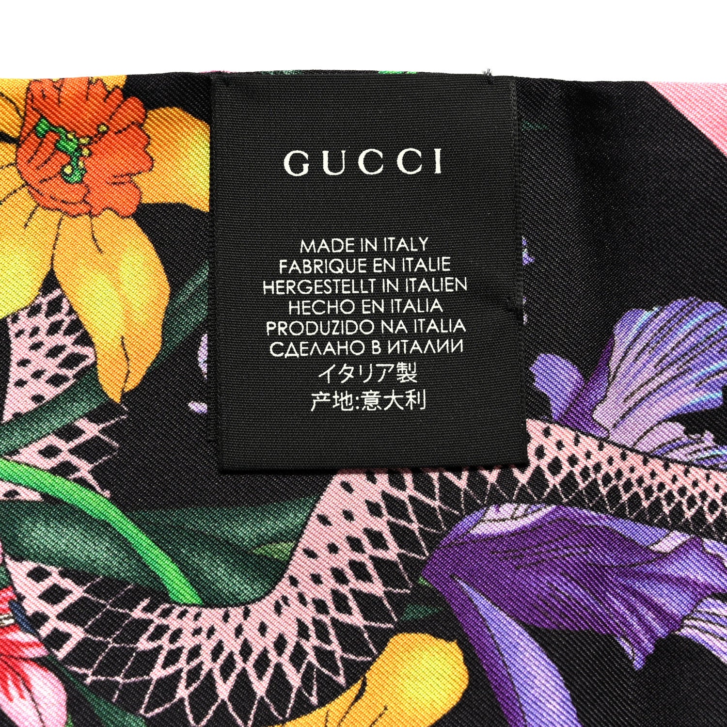 Gucci Silk Twill Flora Snake Neck Bow Scarf Black Pink 4 of 6