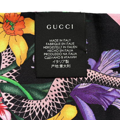 Gucci Silk Twill Flora Snake Neck Bow Scarf Black Pink 4 of 6