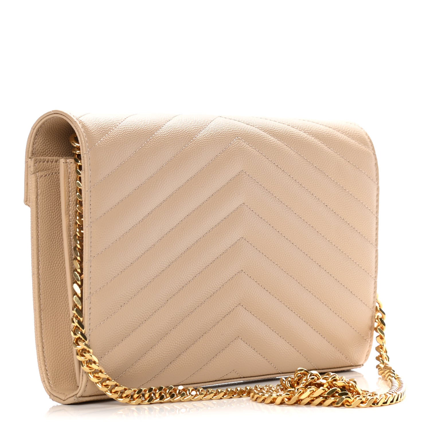Saint Laurent Grain De Poudre Matelasse Chevron Monogram Chain Wallet Nude Powder 3 of 10
