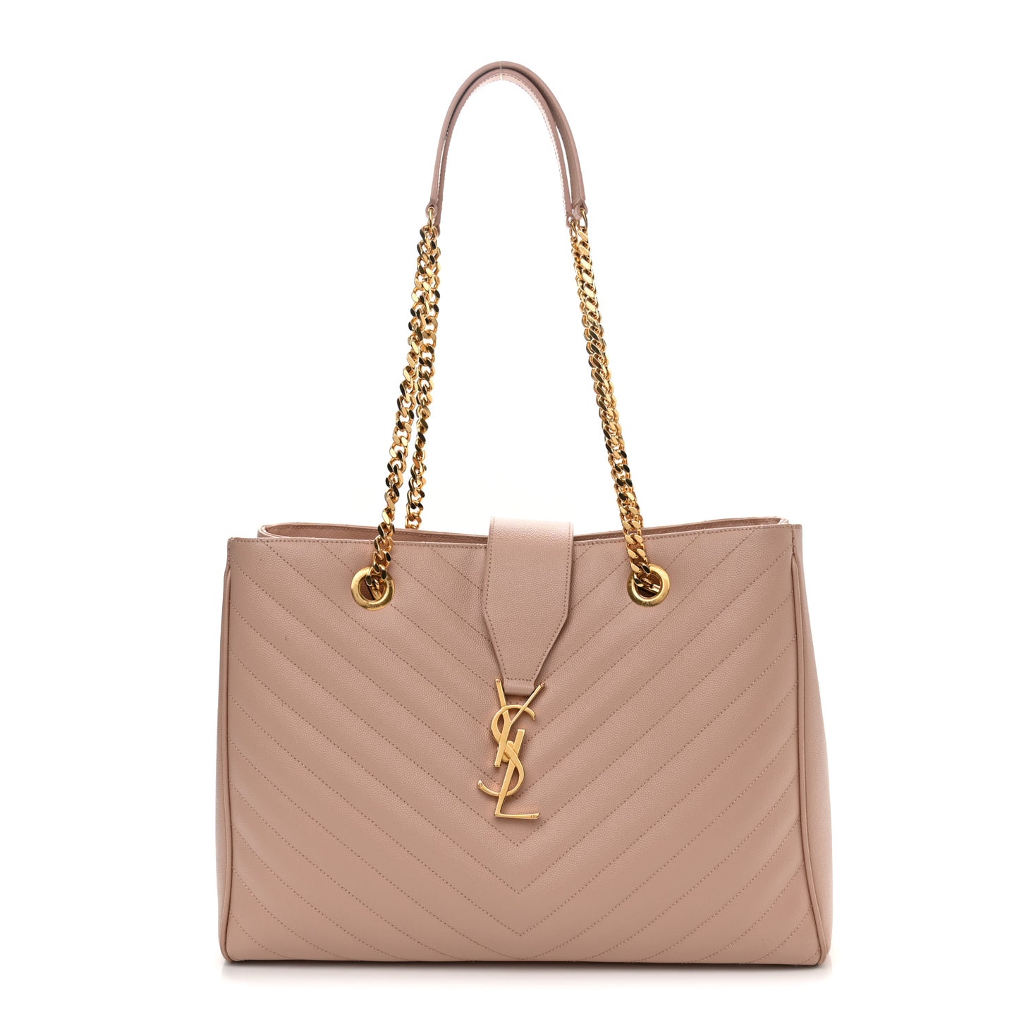 Grain De Poudre Matelasse Chevron Large Monogram Shopping Bag Pale Pink