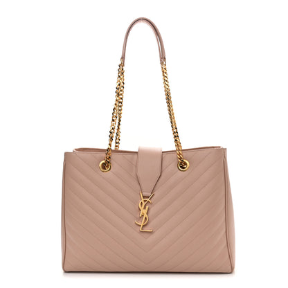 Saint Laurent Grain De Poudre Matelasse Chevron Large Monogram Shopping Bag Pale Pink 1 of 11
