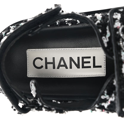 Chanel Tweed Velcro Dad Sandals 36.5 Black White 7 of 9