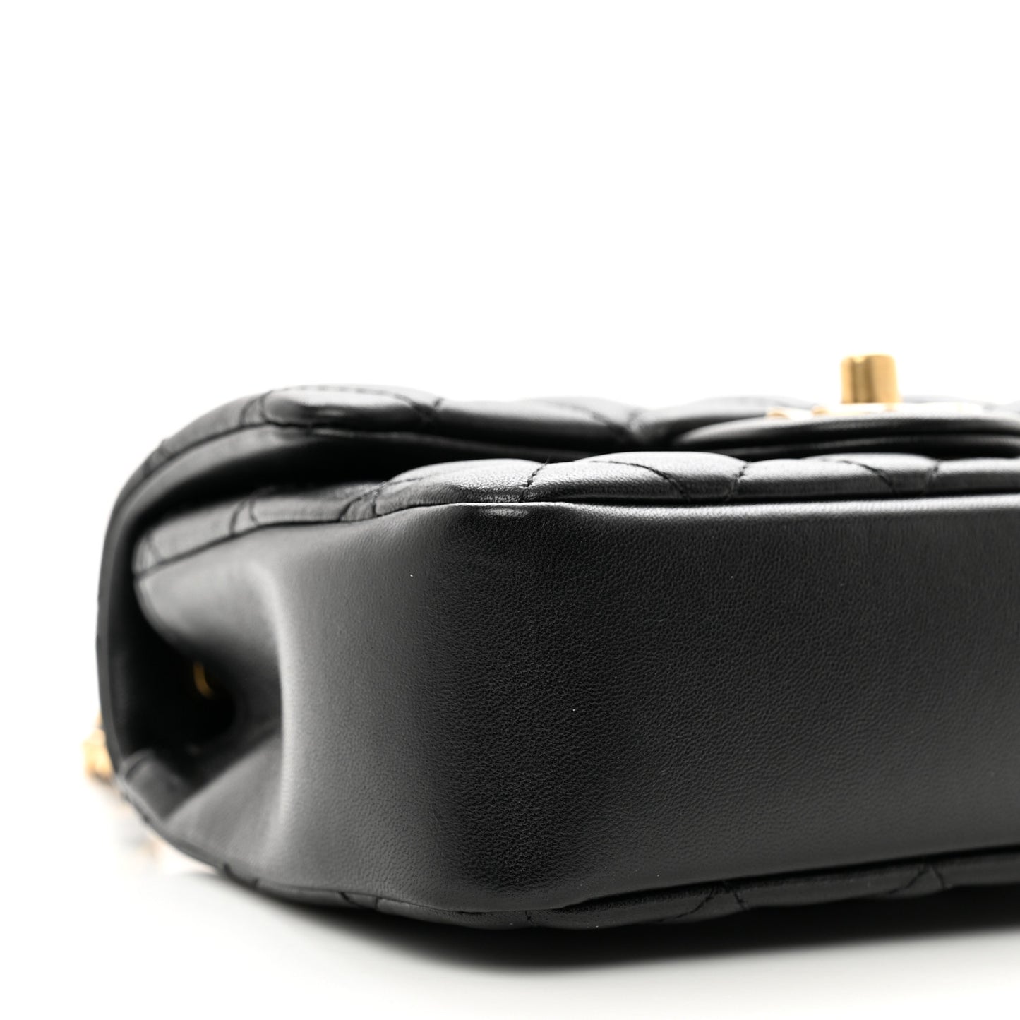 Shiny Lambskin Quilted Pearl Twist Mini Square Flap Black
