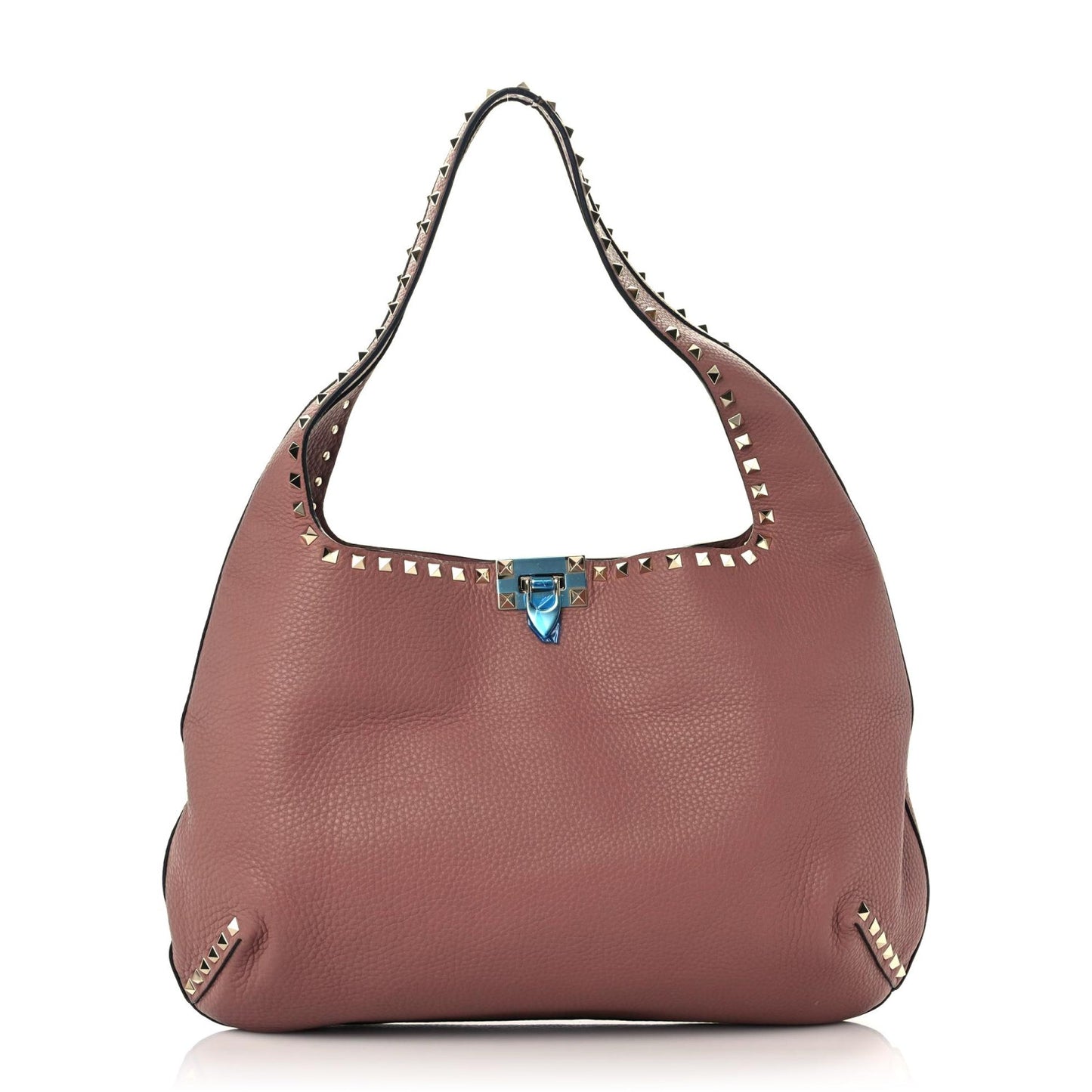 Pebbled Calfskin Small Rockstud Flip Lock Hobo Dark Nude