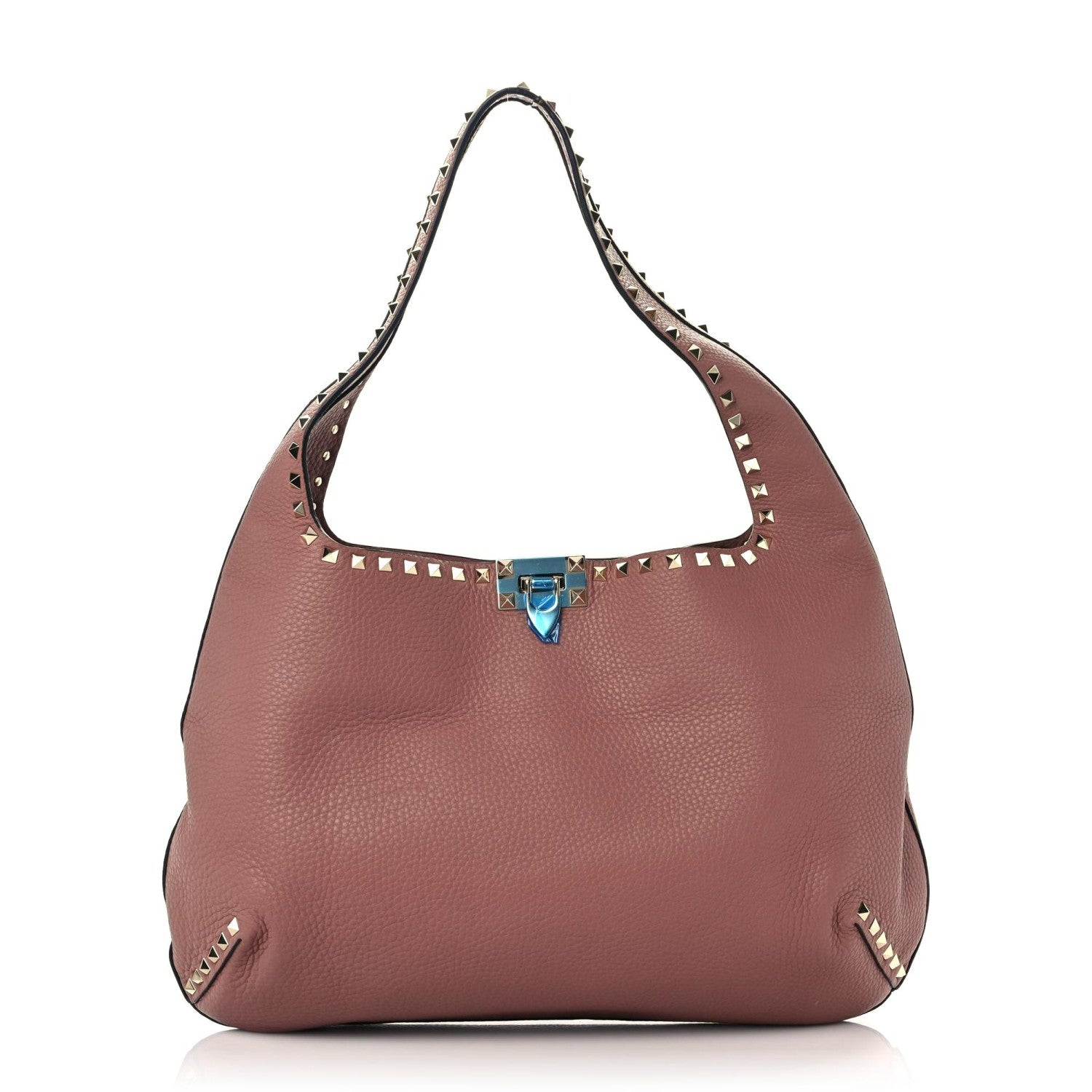Valentino Garavani Pebbled Calfskin Small Rockstud Flip Lock Hobo Dark Nude 1 of 8