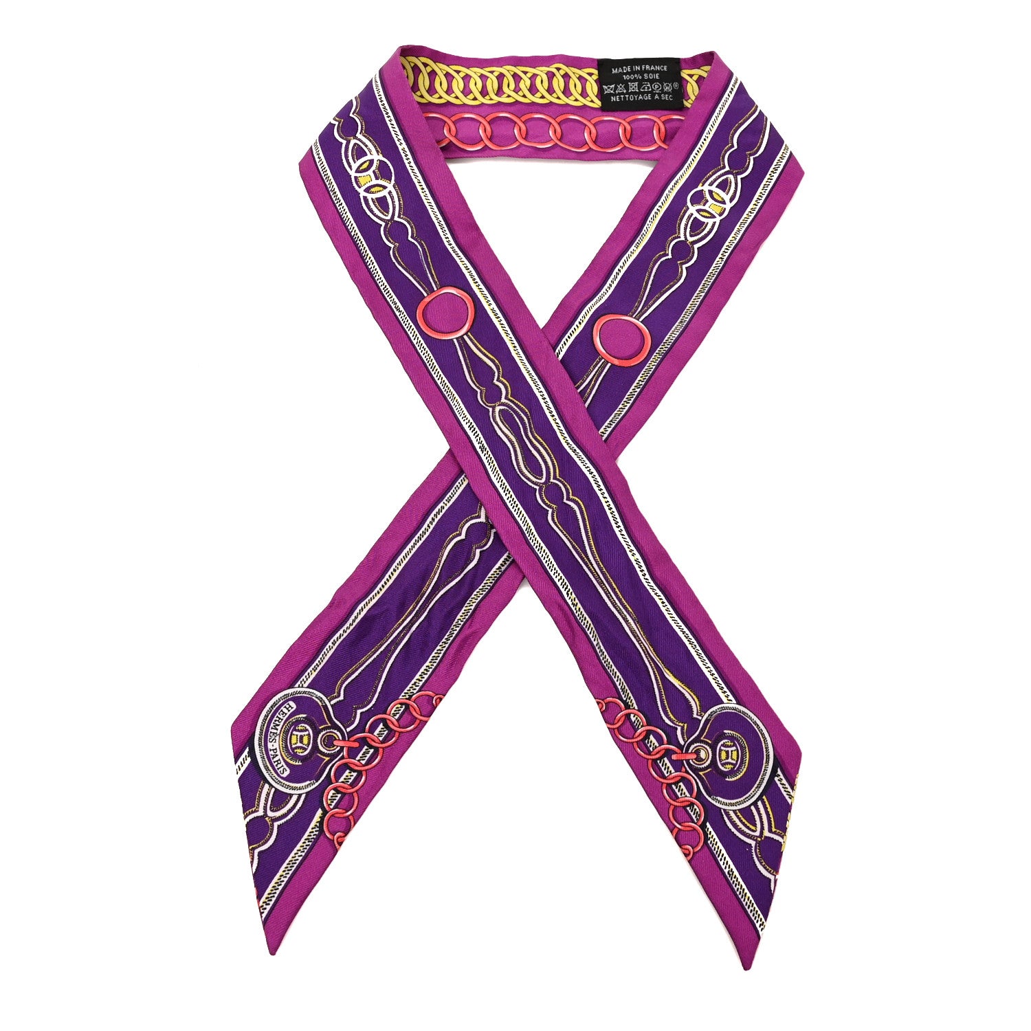 Hermes Silk Maillons Twilly Fuchsia Violet Jaune 1 of 4