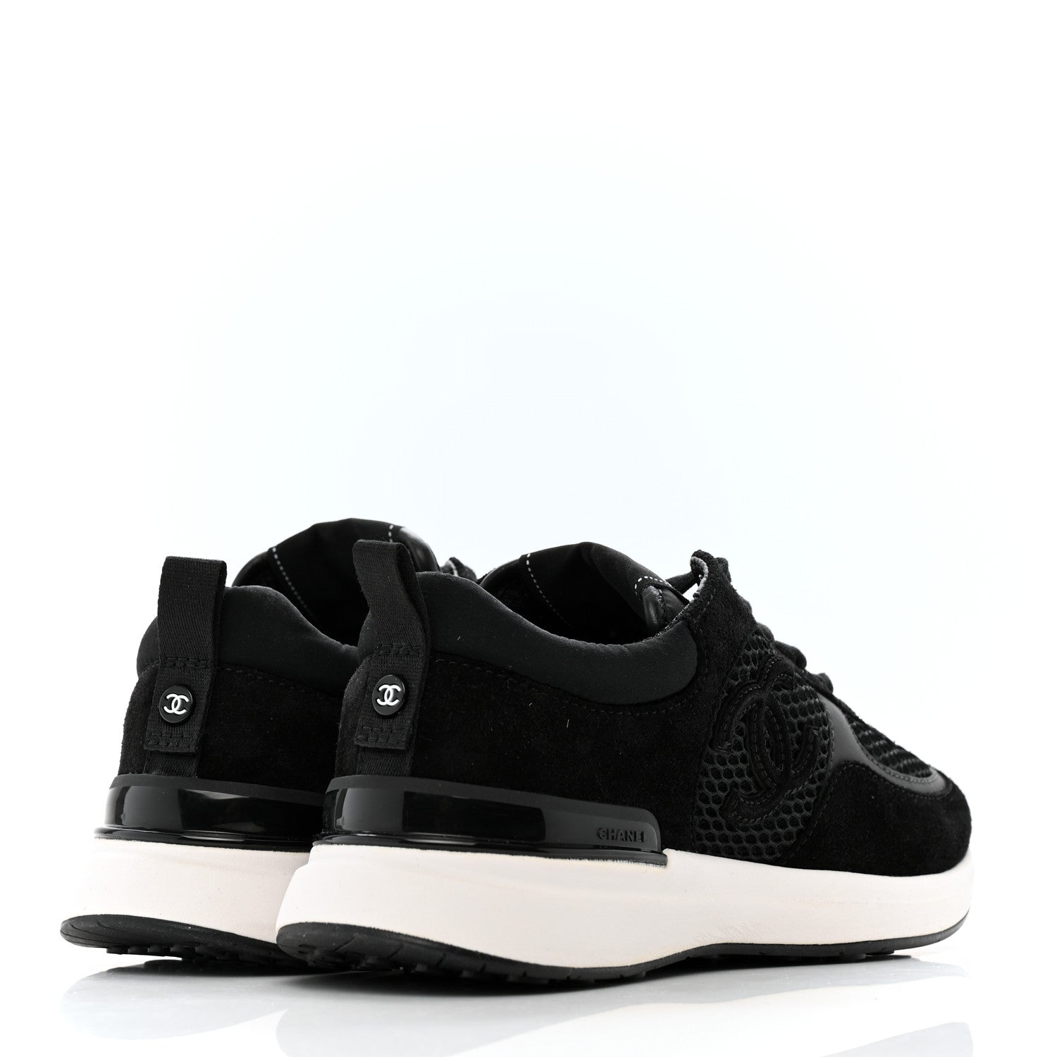 Chanel Mesh Suede Calfskin Fabric CC Womens Sneakers 37.5 Black 5 of 9