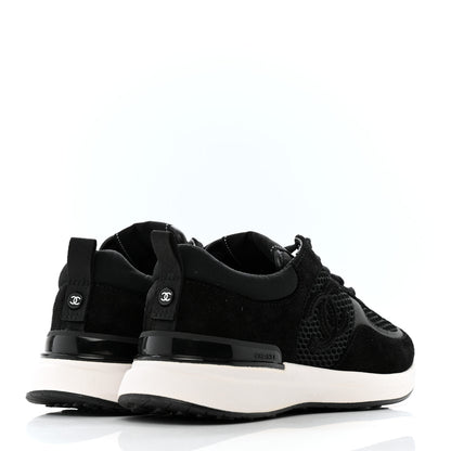 Chanel Mesh Suede Calfskin Fabric CC Womens Sneakers 37.5 Black 5 of 9