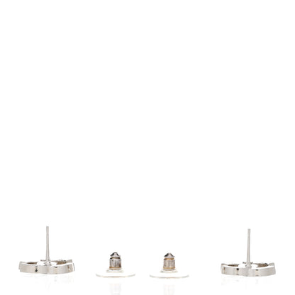 Chanel Crystal CC Stud Earrings Black Silver 3 of 7