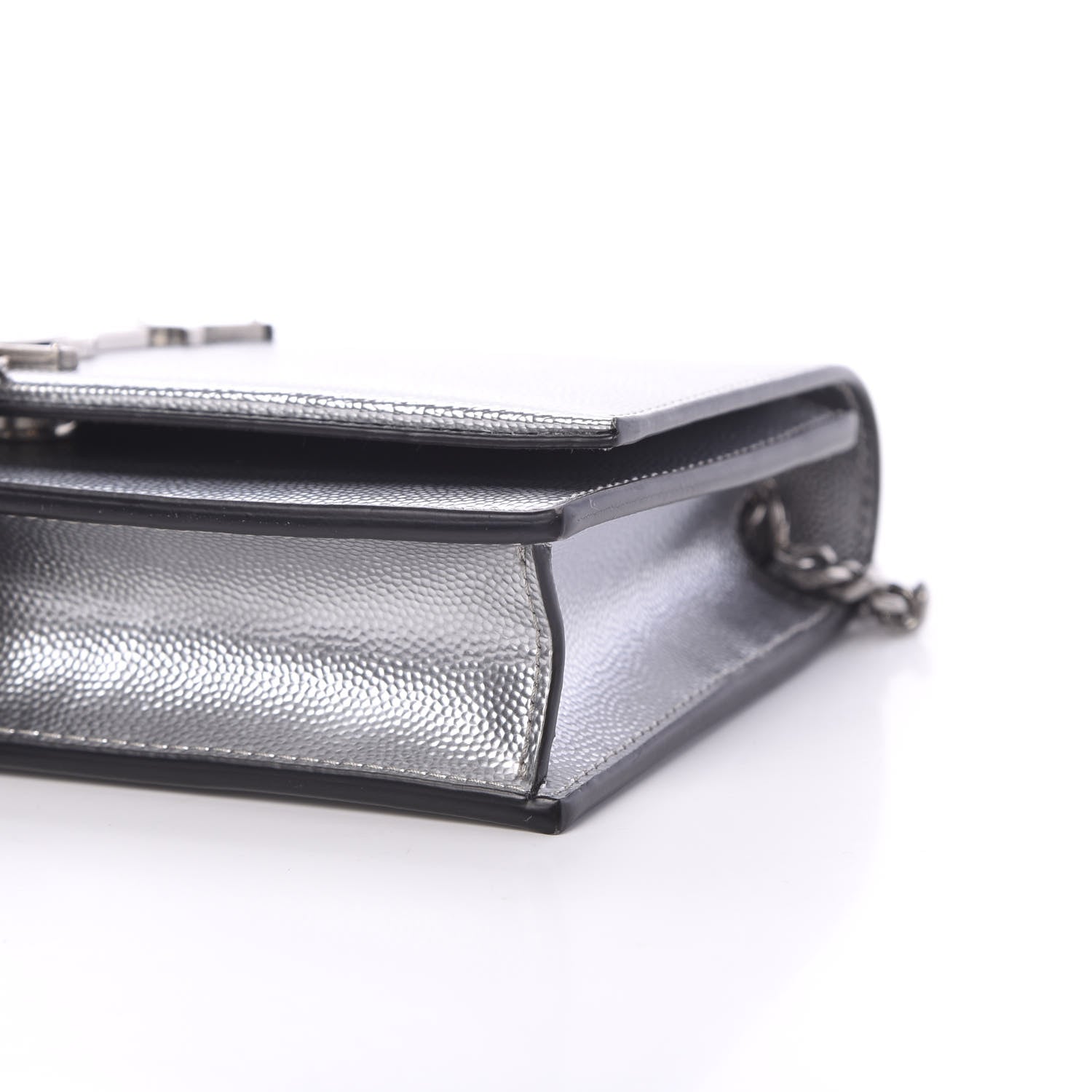 Saint Laurent Metallic Grain De Poudre Kate Monogram Tassel Chain Wallet Silver 10 of 11