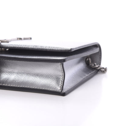 Saint Laurent Metallic Grain De Poudre Kate Monogram Tassel Chain Wallet Silver 10 of 11