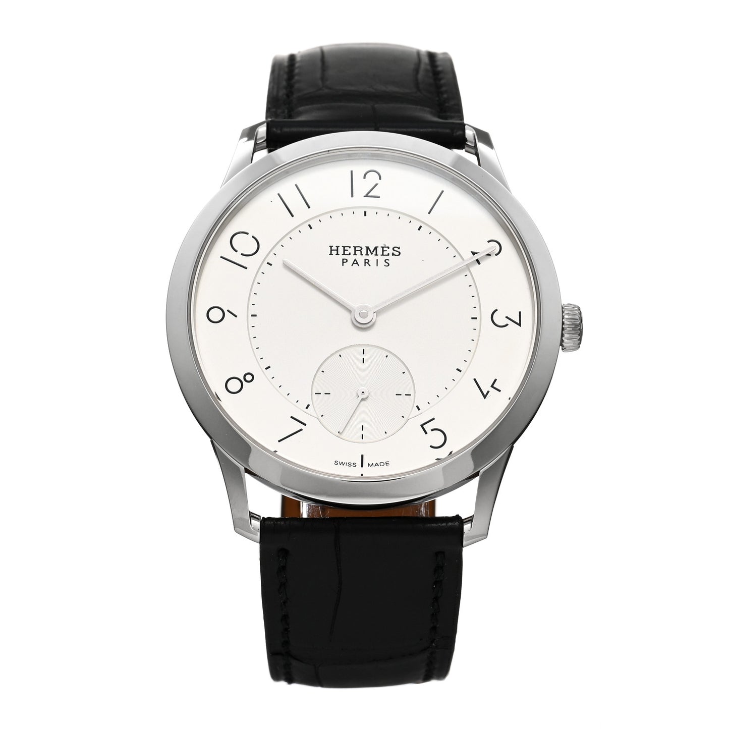 Stainless Steel Alligator 39.5mm Slim d'Hermes Automatic Watch Noir