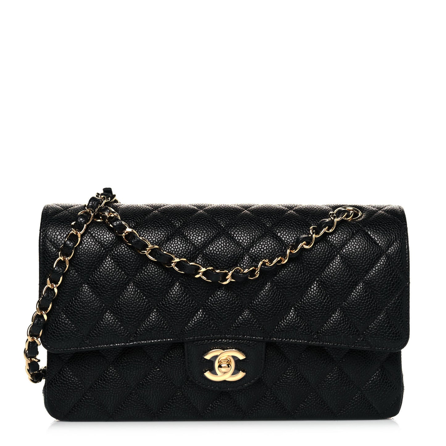 Caviar Quilted Medium Double Flap Black