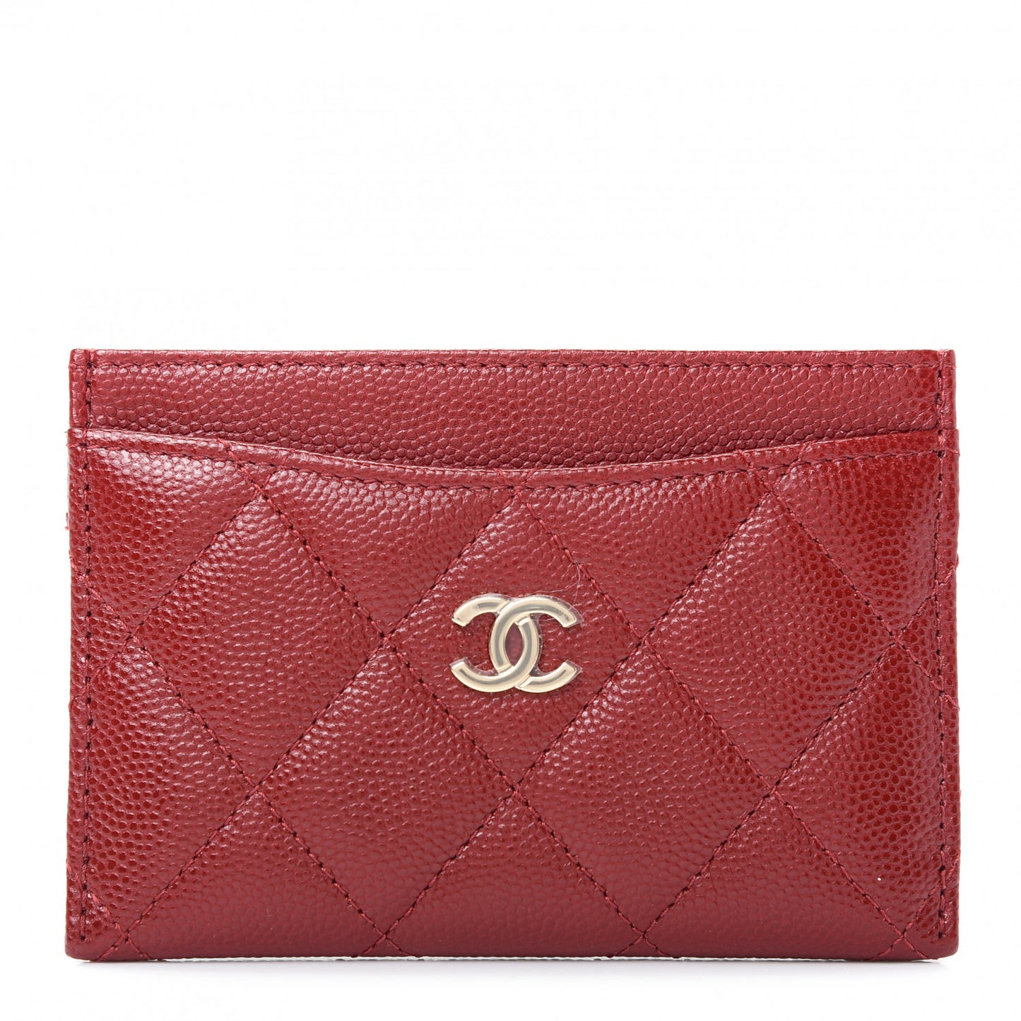 Caviar Quilted Card Holder Dark Red