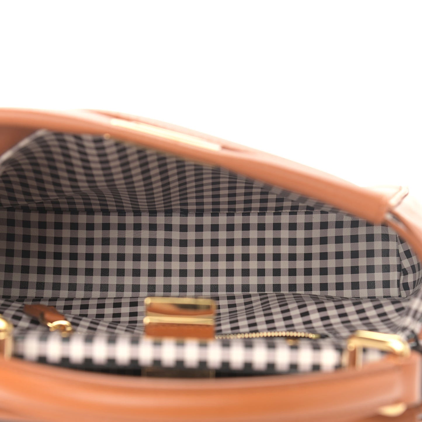 Nappa Vitello Century Gingham Embossed Mini Peekaboo Iconic Satchel Brandy White Black