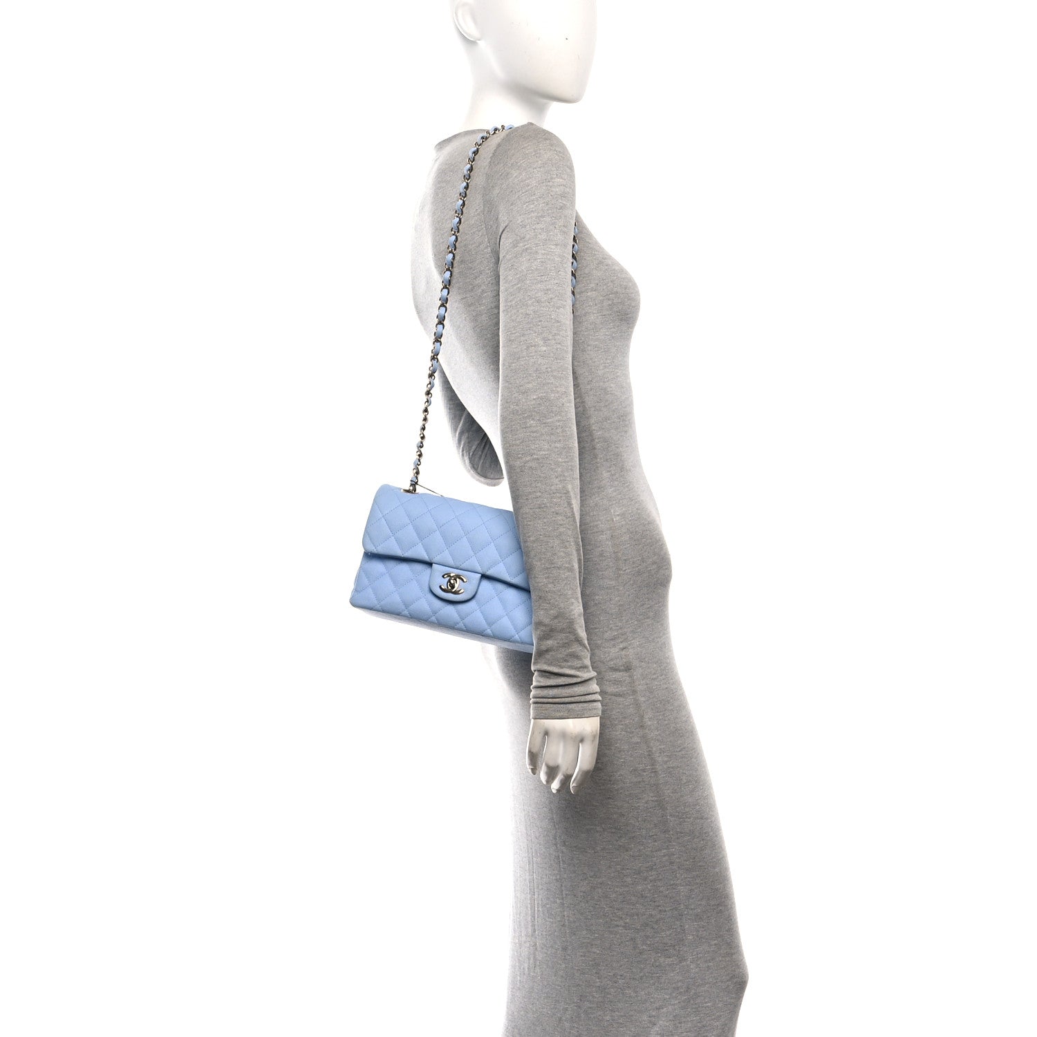 Chanel Caviar Quilted Small Double Flap Light Blue 2 of 10